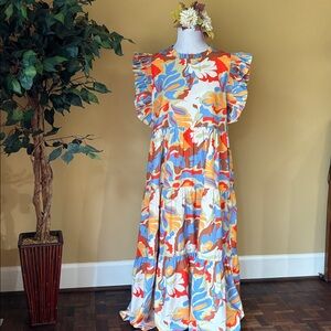 JODIFL Multicolor Floral Ruffle Maxi Dress